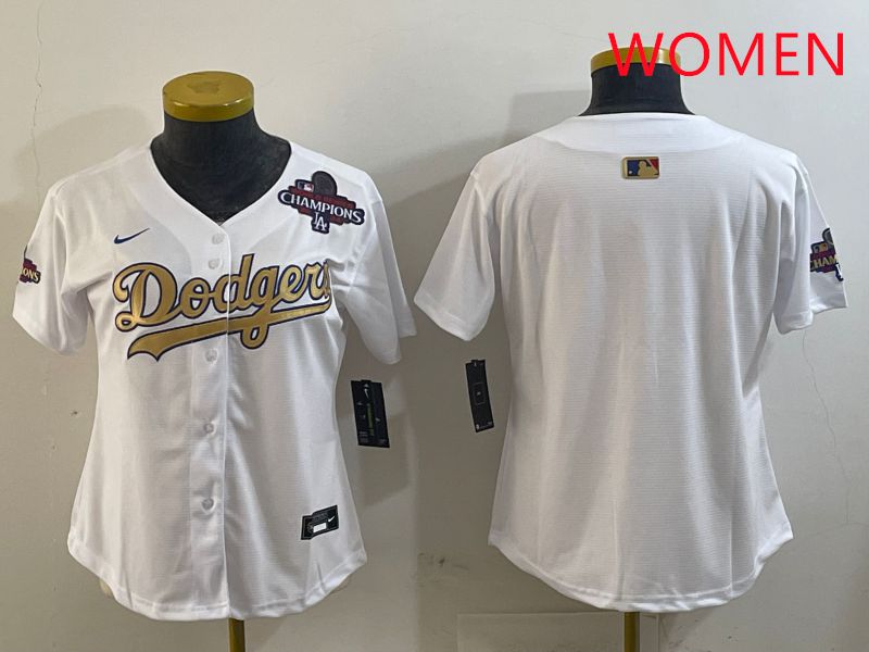 Women Los Angeles Dodgers Blank White Champion gold character 2025 Nike MLB Jersey style 2->women mlb jersey->Women Jersey